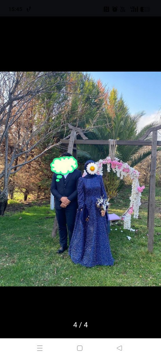 Boncuk İşlemeli Uzun Mavi Abiye Elbise - Görsel 4