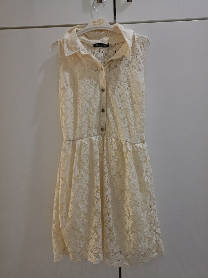 Dantel Detaylı Bej Bohem Midi Elbise - Görsel 4