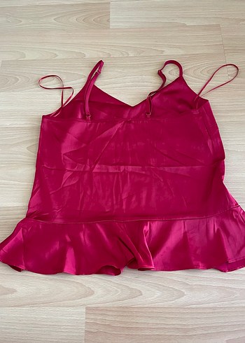 Pembe Saten Fırfırlı V Yaka Mini Atlet - Görsel 2