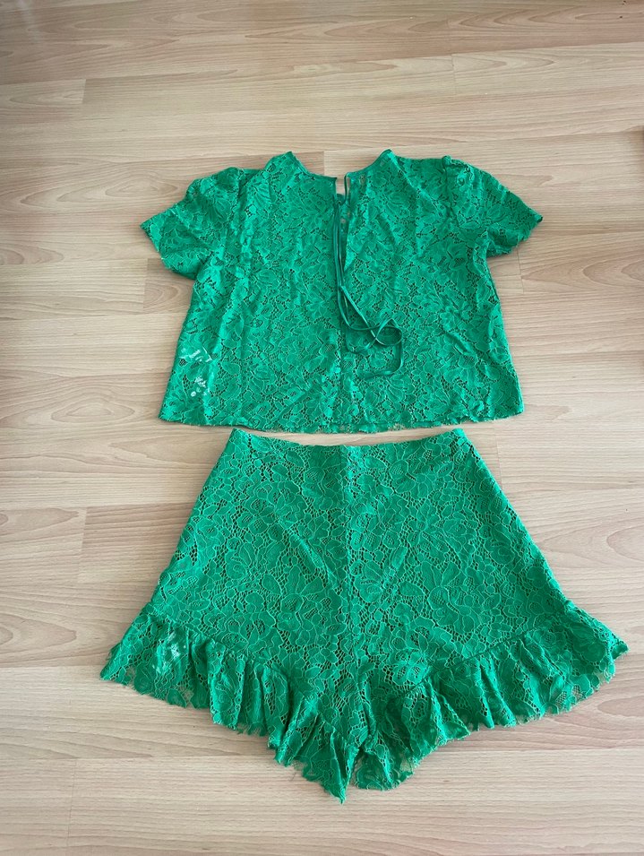 ZARA Yeşil Dantel Detaylı Bohem Kadın Şort Takım s beden - Görsel 2