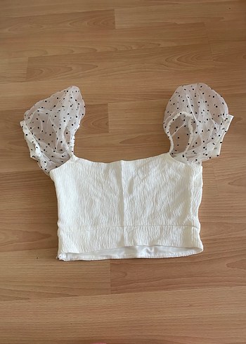 Dantel Detaylı Kısa Beyaz Bluz - Görsel 2