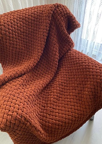 Parlak Kahverengi Örgü Çocuk Battaniyesi - Görsel 2