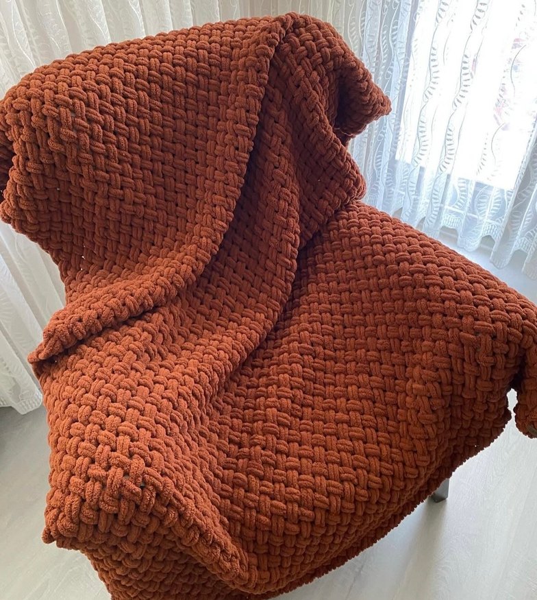 Parlak Kahverengi Örgü Çocuk Battaniyesi - Görsel 2