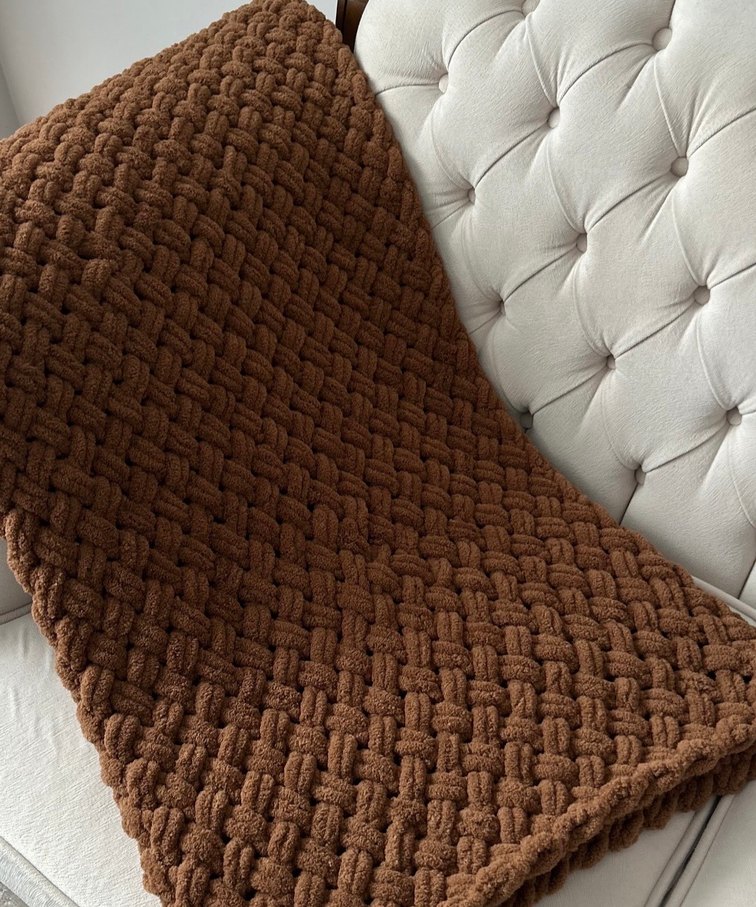 Parlak Kahverengi Örgü Çocuk Battaniyesi - Görsel 3