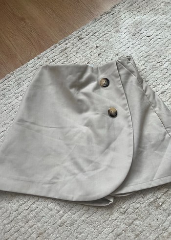 Düğmeli Bej Keten Hamile Mini Etek - Görsel 4