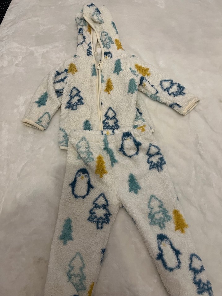 Beyaz Kapüşonlu Bebek Erkek Kış Tulumu - Görsel 2