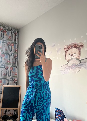 Mavi Straplez Hamile Tulum Midi Boy - Görsel 2