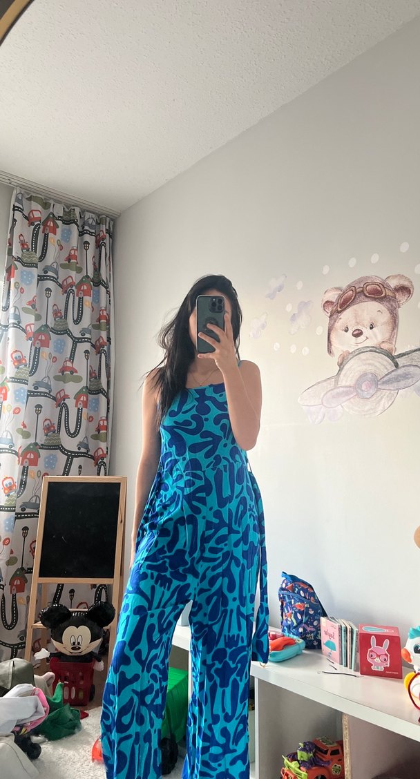 Mavi Straplez Hamile Tulum Midi Boy - Görsel 3