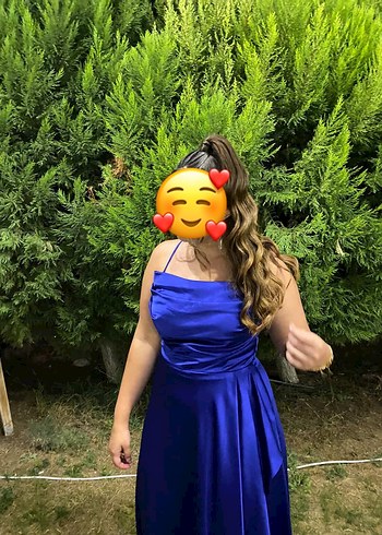 Parlak Mavi Drapeli Uzun Kadın Abiye - Görsel 2