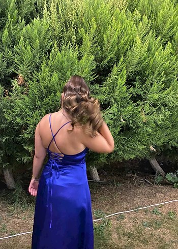 Parlak Mavi Drapeli Uzun Kadın Abiye - Görsel 4