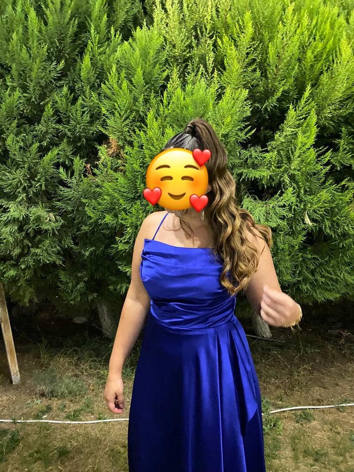 Parlak Mavi Drapeli Uzun Kadın Abiye - Görsel 2