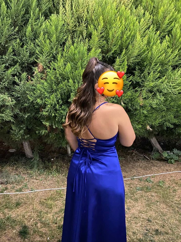 Parlak Mavi Drapeli Uzun Kadın Abiye - Görsel 3