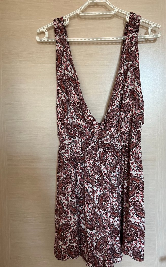 Vizon lastik V Yaka Mini Bohem Tulum - Görsel 3