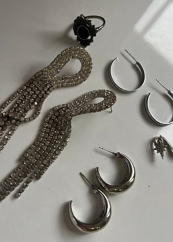 Gümüş rengi Küpeler ve yüzük - Görsel 3