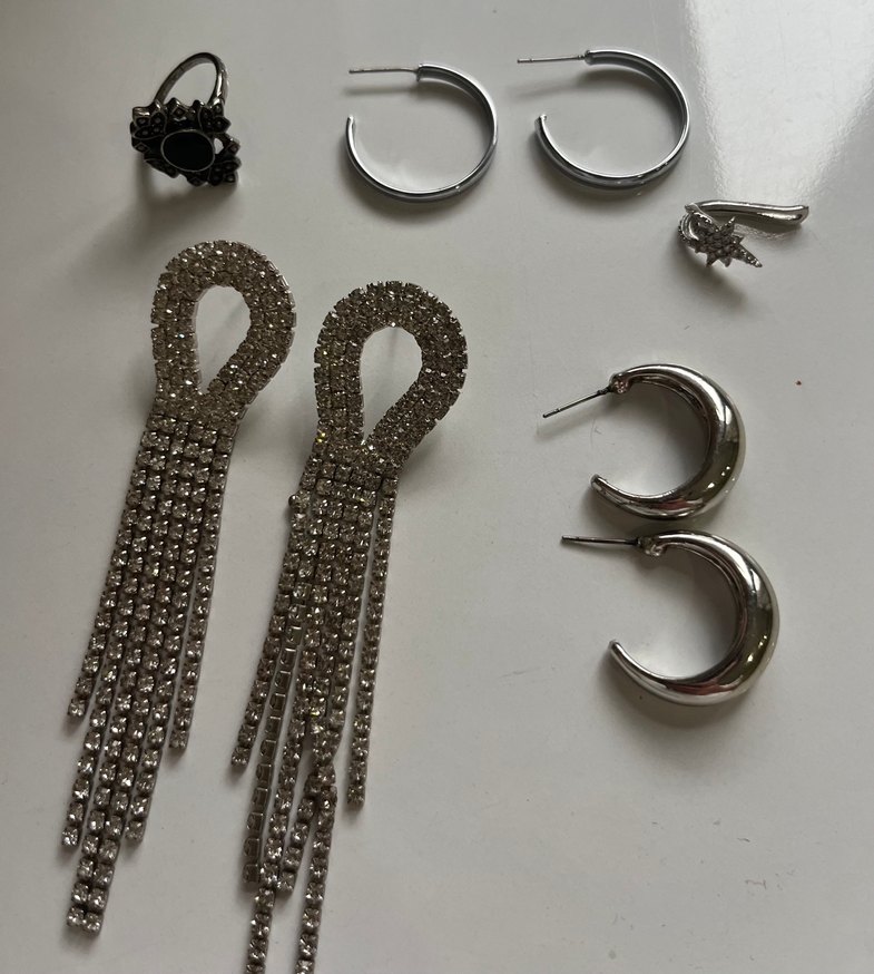 Gümüş rengi Küpeler ve yüzük - Görsel 2