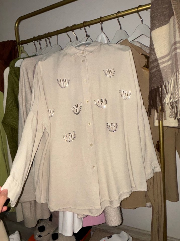 Nakışlı Bohem Bol Kesim Keten Gömlek - Görsel 2