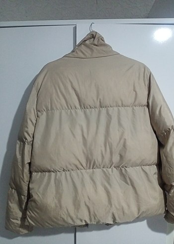 Bej Yüksek Yakalı Rahat Kadın mont - Görsel 6