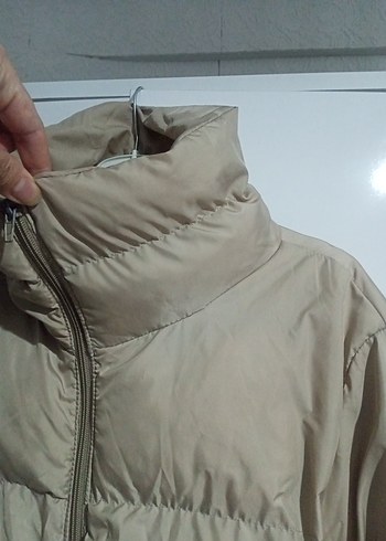 Bej Yüksek Yakalı Rahat Kadın mont - Görsel 2