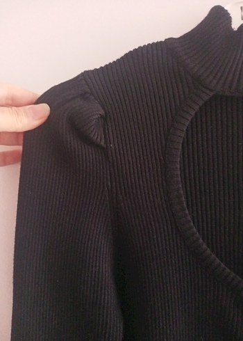 Düğmeli Siyah Gotik Yüksek Yaka Kadın Kazak - Görsel 3