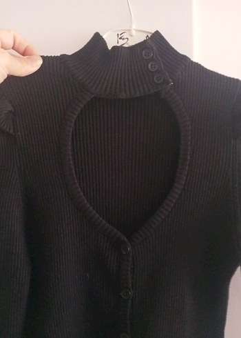 Düğmeli Siyah Gotik Yüksek Yaka Kadın Kazak - Görsel 2