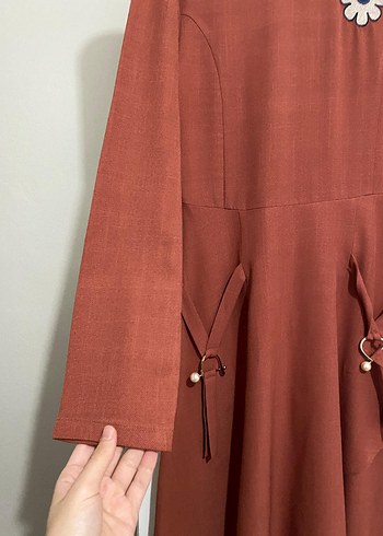 Uzun Kollu Kahverengi Salaş Elbise - Görsel 3