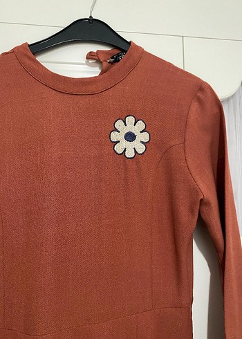 Uzun Kollu Kahverengi Salaş Elbise - Görsel 2