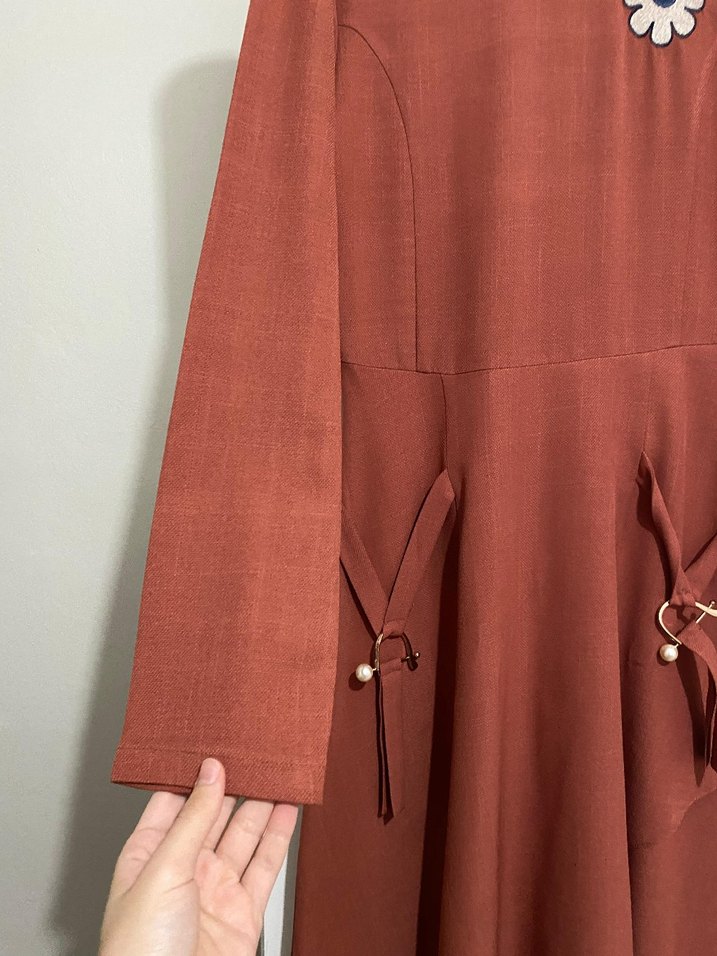 Uzun Kollu Kahverengi Salaş Elbise - Görsel 3