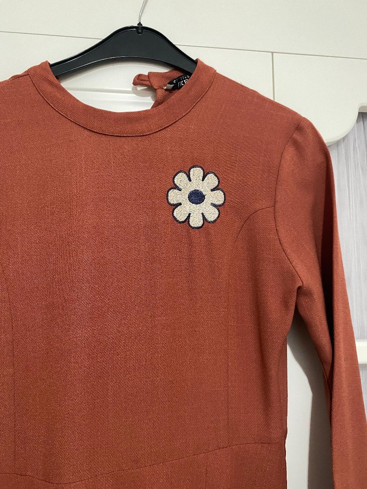 Uzun Kollu Kahverengi Salaş Elbise - Görsel 2