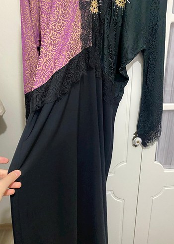 Uzun Mor ve Siyah Salaş Kadın Elbise - Görsel 3