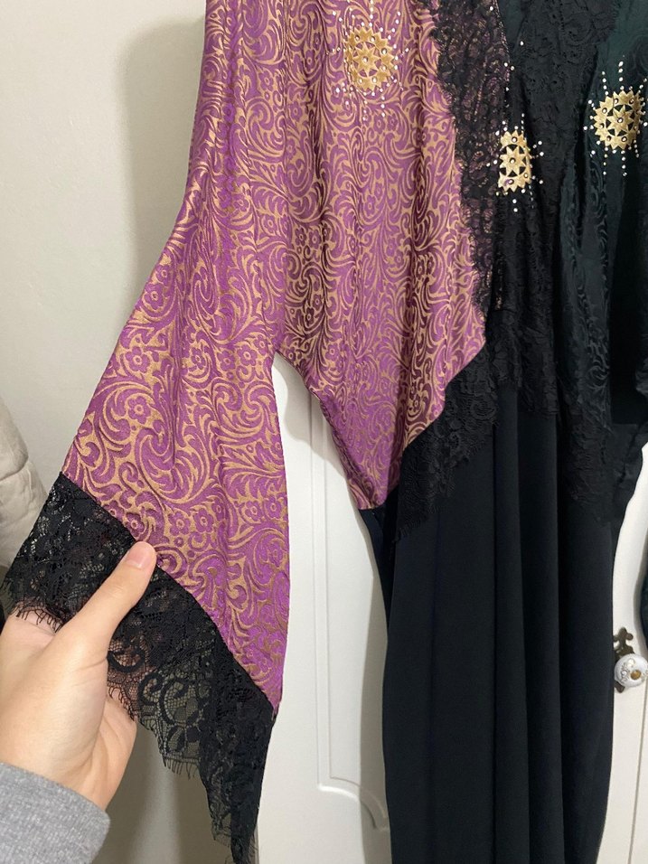 Uzun Mor ve Siyah Salaş Kadın Elbise - Görsel 2