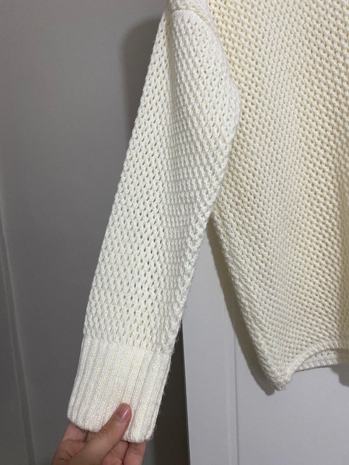 Kadın Beyaz Örgü Salaş Kazak - Görsel 3