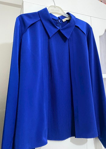 Mavi Piliseli Kadın Gömlek - Görsel 3