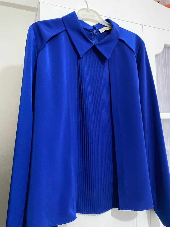 Mavi Piliseli Kadın Gömlek - Görsel 3