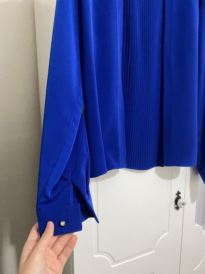 Mavi Piliseli Kadın Gömlek - Görsel 2