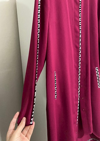 fuşya Zincir Detaylı Uzun tunik düğmeli - Görsel 2