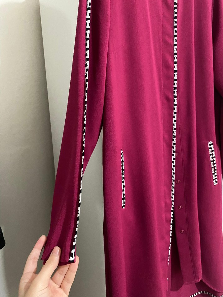 fuşya Zincir Detaylı Uzun tunik düğmeli - Görsel 2