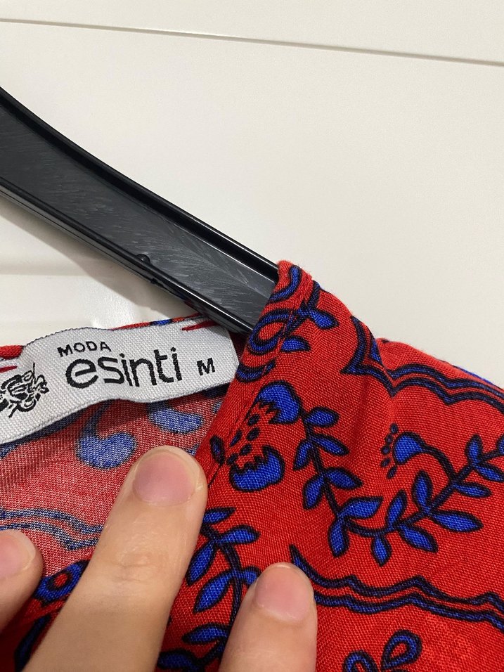 Uzun Kırmızı Bohem Bağlama Desenli Elbise - Görsel 4