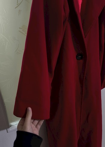 Kırmızı Midi Düğmeli Kaban - Görsel 2