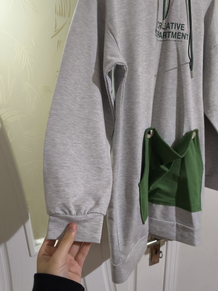 Gri Kapüşonlu Zincir Detaylı Sweatshirt - Görsel 2