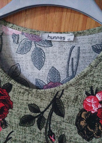 Uzun Kollu Gri Nakışlı Triko Elbise - Görsel 2