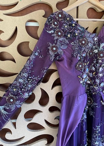 Kadın Mor Uzun Drapeli Straplez Elbise - Görsel 2