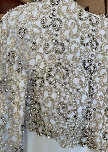 Drapeli Uzun Kollu Beyaz Vintage Abiye Nişanlık Gelinlik - Görsel 2