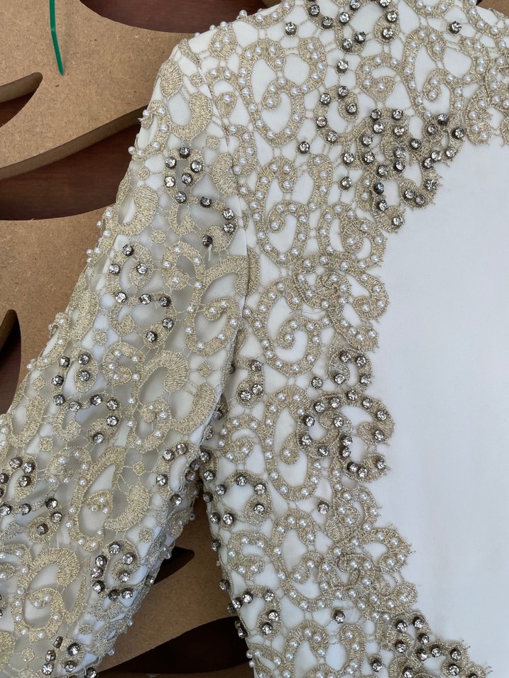 Drapeli Uzun Kollu Beyaz Vintage Abiye Nişanlık Gelinlik - Görsel 4