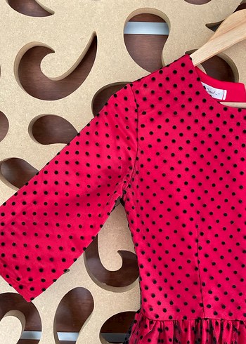 Kırmızı Puantiyeli Uzun Kollu Elbise - Görsel 2