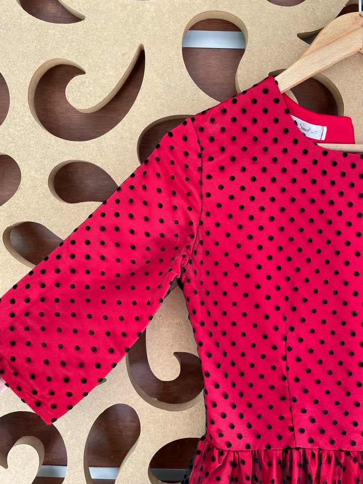 Kırmızı Puantiyeli Uzun Kollu Elbise - Görsel 2