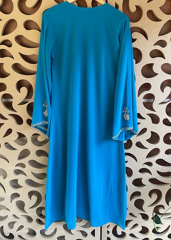 Boncuk İşlemeli Turkuaz Bohem Uzun Elbise - Görsel 4