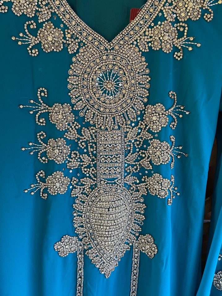 Boncuk İşlemeli Turkuaz Bohem Uzun Elbise - Görsel 2