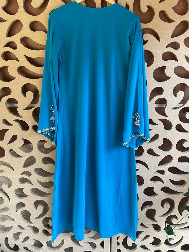 Boncuk İşlemeli Turkuaz Bohem Uzun Elbise - Görsel 4