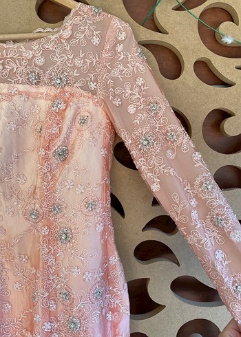 Pembe Dantel Uzun Kollu Bohem Elbise - Görsel 2