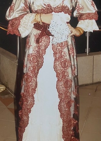 Bordo Nakışlı Uzun Kolye Yaka Kadın Elbise Dimija - Görsel 2